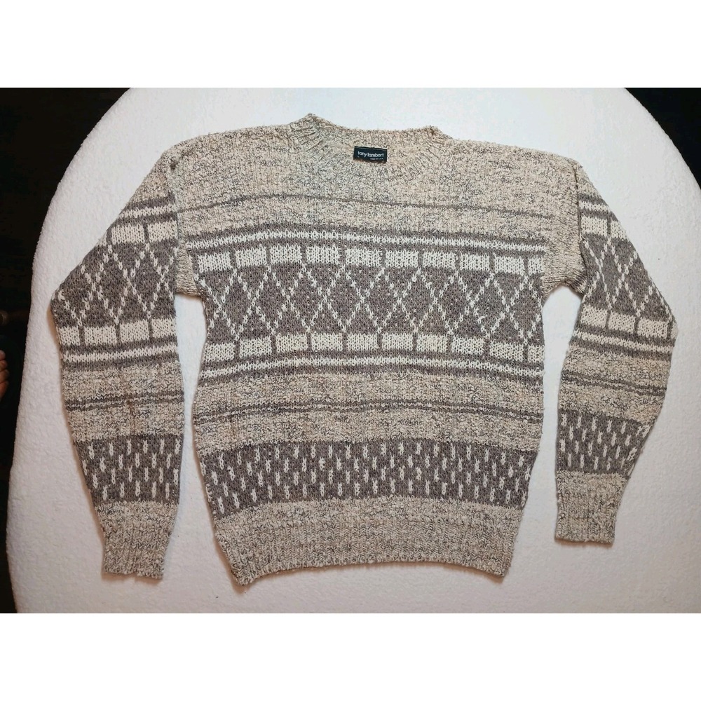 Vintage Knit Sweater Tony Lambert‎ Long Sleeve Geometric Made In USA 80's Size L